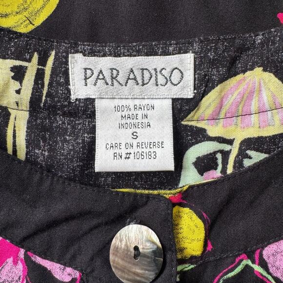 Vintage ‘90s Paradiso Tropical Print Beaded Fringe Hem Button Down Blouse - Picture 8 of 9